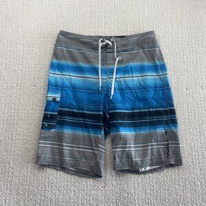 Y2K O'Neill Boardshorts Mens 32 Grey / Teal Striped Stretch Surf Shorts Skater